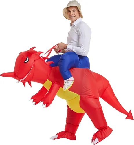 Vista 8 de YEAHBEER - Disfraz inflable de dinosaurio T-Rex para Halloween disfraz de dinosaurio rojo elegante