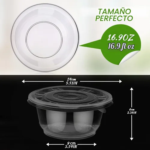 Vista 2 de Xinnun - Paquete de 50 cuencos de plástico transparente de 16.9 onzas