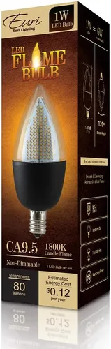 Vista 5 de Euri Lighting - Foco de llama parpadeante, ECA9.5-2120fcb, candelabro decorativo CA9.5 con base E12, blanco cálido 1800K, no regulable, 1W