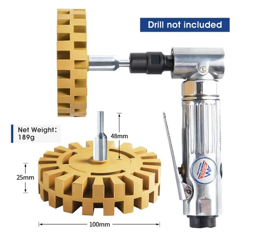 Vista 2 de Removedor de calcomanías de goma para rueda de borrador de 3.94 x 3.94 x 1.62 pulgadas, 1 rueda de borrador y 1 adaptador de taladro