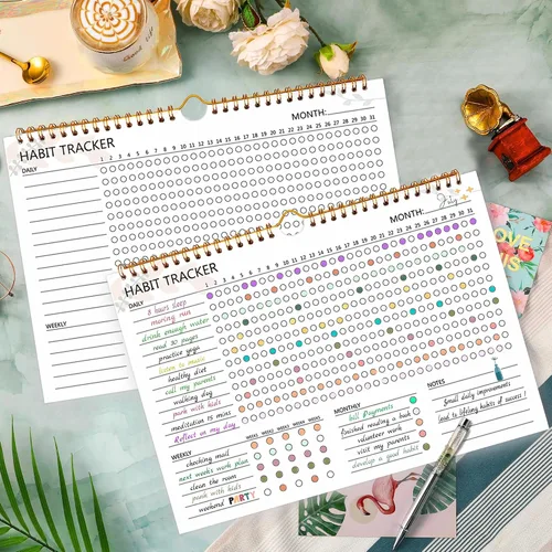 Vista 2 de Calendario de seguimiento de hábitos – 12 meses sin fecha, seguimiento diario de objetivos y hábitos, planificador de hábitos con encuadernación