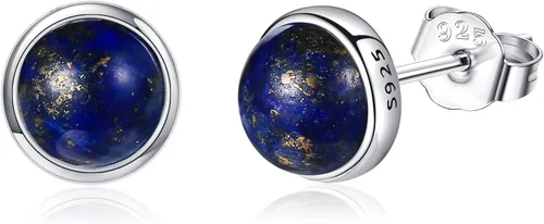 Vista 14 de Larimar/Aguamarina/Lapislázuli/Ágata de Musgo/Amatista/Turquesa/Ónix/Ojo de Tigre/Piedra de Luna/Labradorita/Cuarzo Rosa Aretes de Botón de Plata