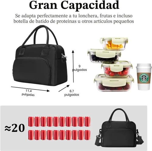 Vista 2 de MEXS - Lonchera térmica para mujeres y hombres, grande, reutilizable, para adultos, a rayas, a prueba de fugas, hielera portátil, para el trabajo