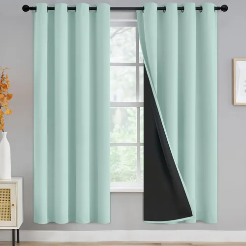 Vista 122 de Yakamok Cortinas negras, cortinas de ventana con aislamiento térmico y eficiencia energética para dormitorio, cortinas opacas completas y cortinas