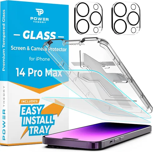 Vista 9 de Power Theory Protector de pantalla diseñado para iPhone 14 Plus con protectores de lente de cámara y kit de fácil instalación