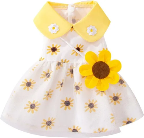 Vista 10 de Vestido para perro con manga abombada, amarillo limón, girasol, piña, a cuadros, ropa de verano para perros pequeños y niñas Botón de amor