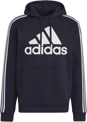 Vista 3 de adidas Sudadera con capucha de forro polar de 3 rayas para hombre, Gris jaspeado medio-negro.