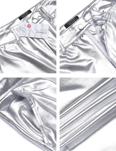 Vista 6 de COOFANDY Pantalones metálicos brillantes para hombre, pantalones de club nocturno, pantalones de discoteca de los años 70, 80, 90, pantalones