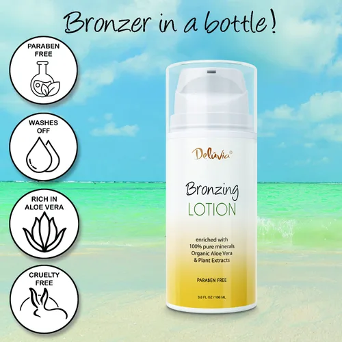 Vista 6 de Deluvia Body Shimmer Wash Off Loción bronceadora, después del sol, maquillaje de piernas, hidratante corporal iluminador, bronceador para cuerpo
