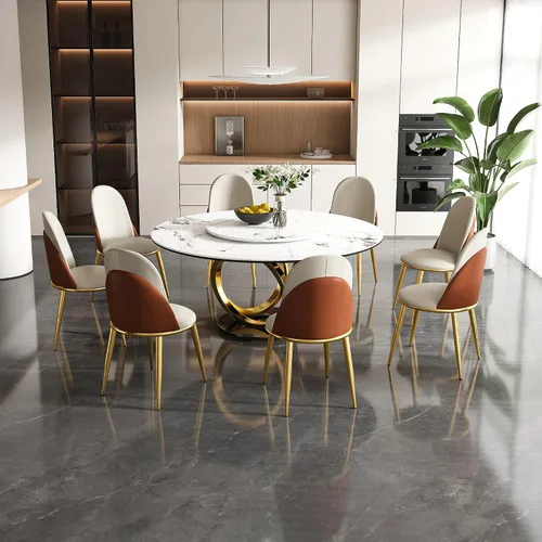 Vista 12 de Mesa de comedor redonda con 31.5 pulgadas desmontable Lazy Susan, moderna mesa de comedor de piedra sinterizada de 59 pulgadas de D para 8 asientos