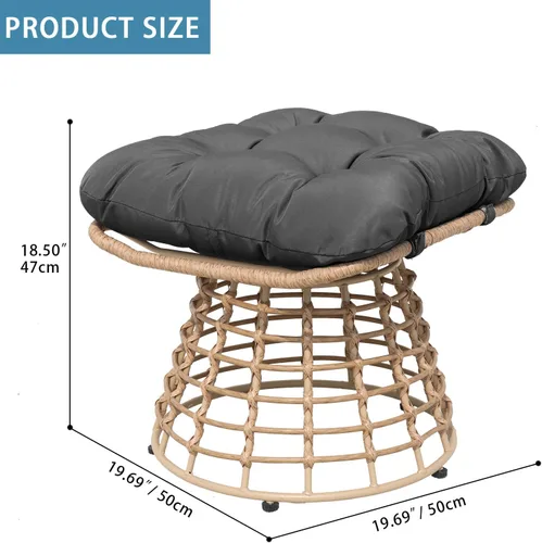 Vista 4 de Otomanas giratorias para exteriores de 2 piezas para reposapiés de patio, otomana de mimbre de ratán de polietileno con cojines, reposapiés