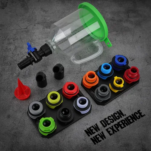 Vista 6 de Kit de embudo de aceite de motor de 18 piezas, juego de embudo de aceite automotriz de 1.59 QT/1.5L con 12 adaptadores, codo, pantalla de flecha