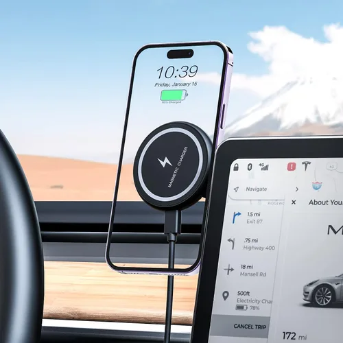 Vista 7 de Soporte para teléfono de Tesla modelo 3 modelo Y, diseño magnético fuerte para soporte de teléfono de montaje en coche MagSafe para monitor