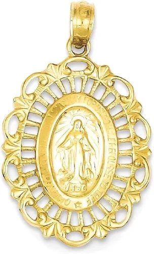Vista 9 de IceCarats Collar con colgante ovalado de oro amarillo de 14 quilates con dije de medalla de Nuestra Señora de los Milagros de la Virgen María