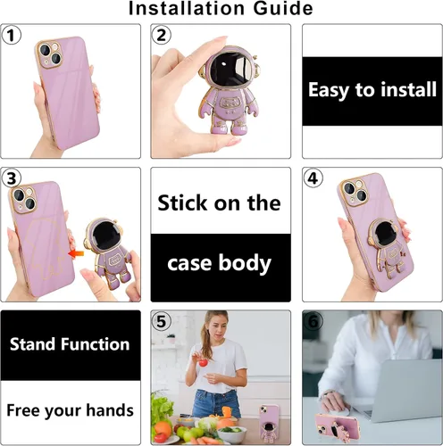 Vista 2 de Pepmune Funda compatible con iPhone 14 Plus, diseño de soporte de astronauta en 3D, protección de cámara, a prueba de golpes, suave funda para Apple