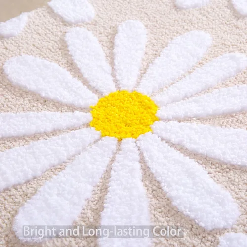 Vista 5 de QJHOMO Alfombra de baño beige con diseño de margaritas, decoración de flores blancas y amarillas, alfombra antideslizante de microfibra, súper