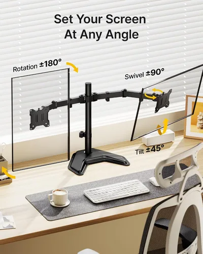 Vista 4 de MonTEK - Soporte independiente para monitor doble para pantallas de 17 a 32 pulgadas, 22 libras cada una Solid V-shaped base, dual-screen