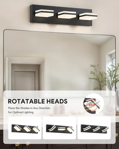 Vista 3 de VONLUCE Lámpara de tocador de baño, 3 luces LED modernas de tocador, luz de baño ajustable 3CCT con función de memoria, pantallas giratorias