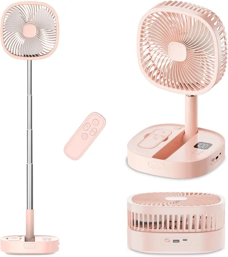 Vista 8 de Ventilador de pedestal oscilante portátil con Romote, 4 velocidades de rotación telescópica de 120°, ventiladores plegables plegables de pie, 7200