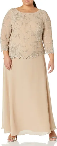 Vista 17 de J Kara Vestido largo con cuello redondo y manga 3/4 para mujer Cameo/Blanco/Plata