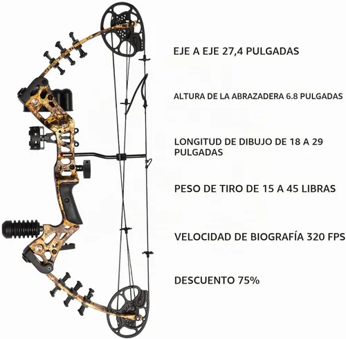 Vista 2 de Kit compuesto de arco y flecha, juego de arco y flecha juvenil, peso de tracción de 15-45 libras, longitud de tracción de 18 a 29 pulgadas, arco