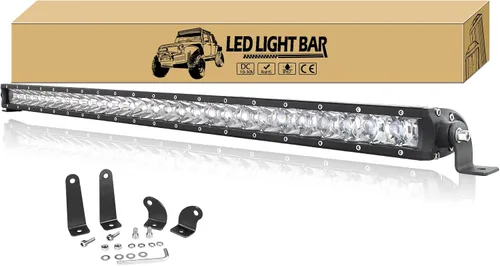 Vista 10 de Willpower Barra de luz LED de 19 pulgadas, 90 W, de una sola fila, foco delgado, luces LED todoterreno, luces de trabajo antiniebla para camiones