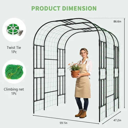 Vista 7 de DoCred Enrejado de arco de jardín grande para plantas trepadoras, 87 pulgadas de alto, soporte de metal para plantas, arco para trepar vides