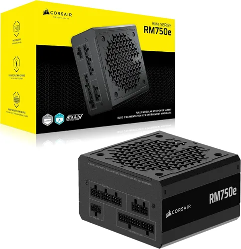 Vista 7 de CORSAIR RM750e ATX 3.1 PCIe 5.1 Ready 750W Power Supply – Black Negro