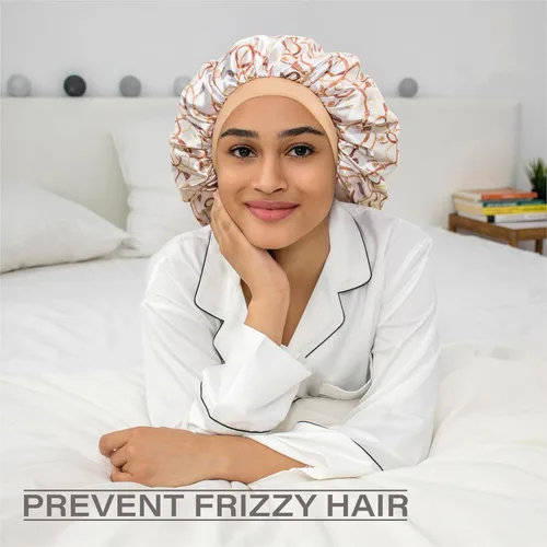 Vista 2 de CAPLORD Gorro de satén forrado para dormir, gorro de bambú para el cabello rizado natural para mujeres y hombres