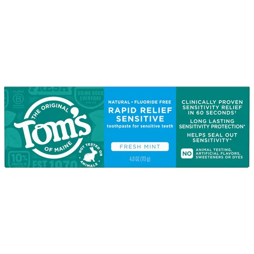 Vista 10 de Tom's of Maine Pasta de dientes sensible de alivio rápido sin flúor, menta fresca, 4 onzas (el embalaje puede variar)