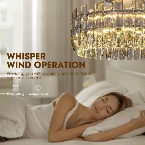 Vista 3 de Ventilador de techo de cristal con luces, ventilador de techo moderno con control remoto, viento de 6 velocidades, LED regulable, ventilador