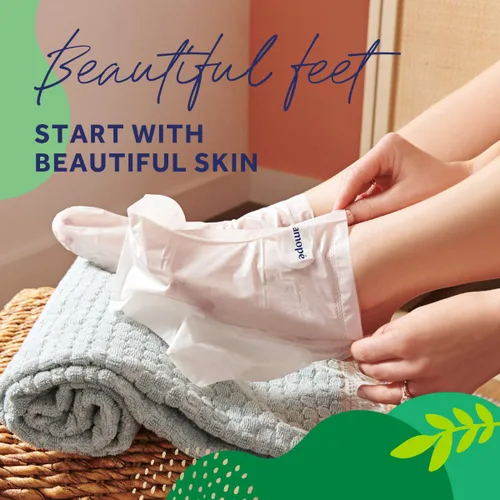Vista 2 de Amopé Pedi Máscara de pie de 20 minutos, calcetines intensamente hidratantes, Paradise Found con aceite de coco, urea y complejo vitamínico para una