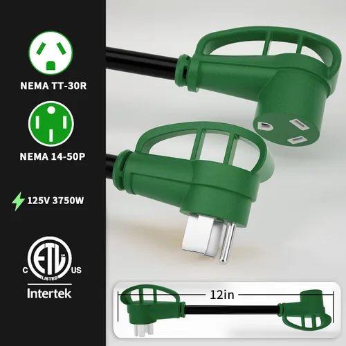 Vista 2 de POWGRN Cable adaptador RV de 50 amperios a 30 amperios de 12 pulgadas Verde