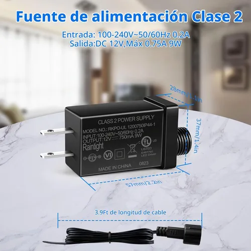 Vista 4 de Fuente de alimentación de clase 2 de 12 V, 9 W, 0.75 A, transformador de bajo voltaje de CA a CC, adaptador de corriente inflable IP44 para tiras