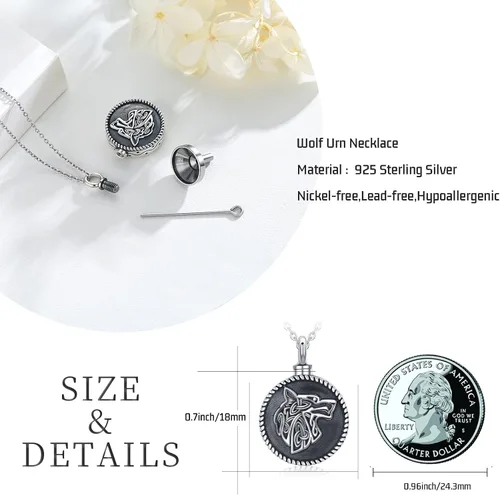 Vista 5 de Wolf Locket That Holds Pictures PendantUrn Necklace for Ashes Mens Viking Wolf Pendant Necklace keepsake Memorial Jewelry Gifts for Women Men