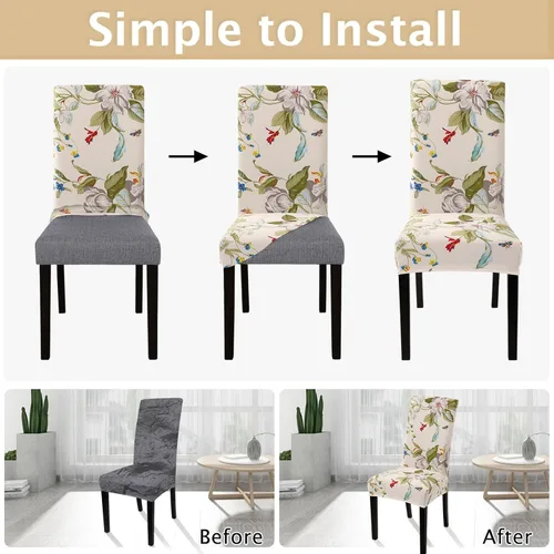 Vista 4 de SearchI - Juego de 2 fundas protectoras para sillas Parson de comedor, de elastano, súper ajuste, elástico, extraíble y lavable, para cocina