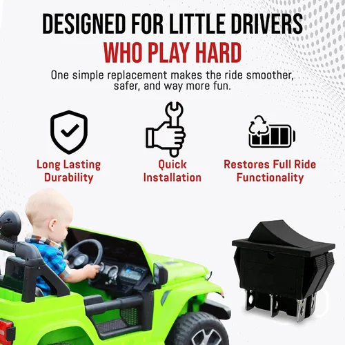 Vista 7 de MP Maresh Products Interruptor basculante de cambio compatible con Power Wheels 00801-1775 – Reemplazo para montar niños, interruptor de encendido