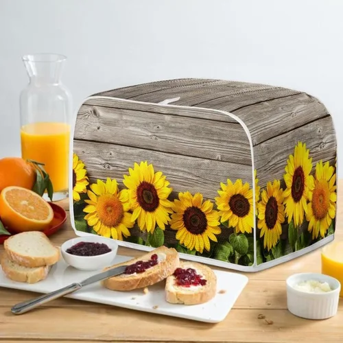Vista 5 de Cubierta acolchada de poliéster para tostadora de tablero de madera de girasol para tostadora de dos rebanadas, protección contra el polvo