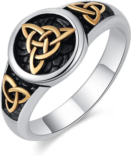 Vista 7 de HZMAN Triquetra Trinity Knot Anillo de acero inoxidable con nudo celta irlandés