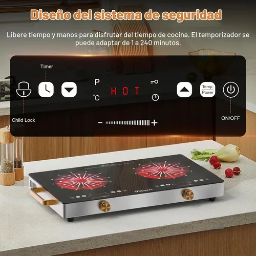 Vista 4 de Placa eléctrica de 2 quemadores con mango de 110 V, 2000 W Shard Power
