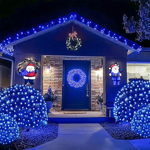 Vista 4 de JMEXSUSS 200 luces LED azules de red de Navidad, 9.8 pies x 6.6 pies, luces de arbusto de Navidad conectables con control remoto, 8 modos, luz