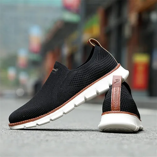 Vista 2 de Zapatos deportivos casuales para hombre, cómodos, de punto, de malla, ligeros, transpirables, formales, Oxford, para negocios