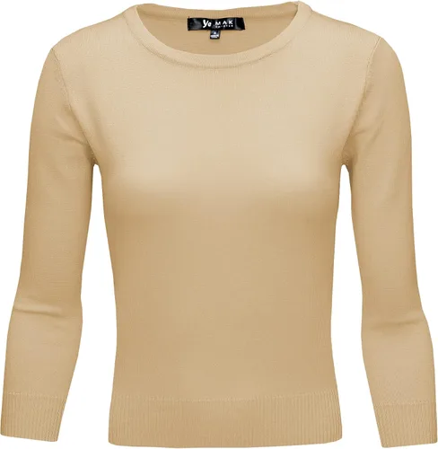 Vista 34 de YEMAK suéter de punto casual básico ligero con cuello redondo y manga 3/4 para mujer A.mk3636 - Negro