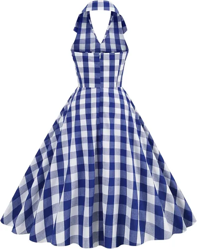 Vista 3 de Rockabilly Audrey Hepburn - Vestido vintage de cuadros para mujer, estilo vintage de los años 50, 50, con volantes, tirantes delgados, vestido de té