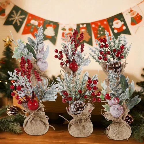 Vista 5 de winemana - 6 piezas de mini decoración de mesa de árbol de Navidad, centros de mesa navideños