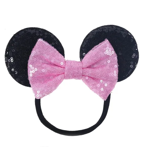 Vista 8 de Diadema de orejas de ratón con lazo de lentejuelas, banda elástica suave para el pelo, diadema de fiesta para bebés, niñas recién nacidas, niños