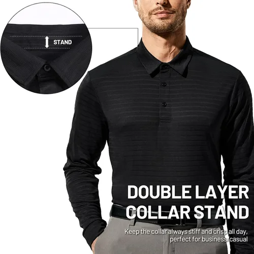 Vista 4 de MIER Men's Quick Dry Polo Shirts Long Sleeve Polyester Casual Golf Shirts Soft Collared Shirts