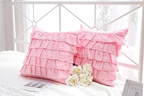 Vista 23 de Fundas de almohada cuadradas a cuadros en blanco y negro con volantes, fundas de almohada a cuadros, fundas de almohada de gingham, fundas