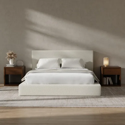 Vista 19 de RECCI Cloud - Base de cama Queen tapizada con cabecero, plataforma acolchada de espuma de 5 pulgadas, sin somier, fácil montaje (crema)
