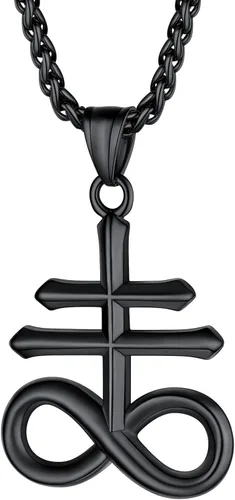 Vista 10 de PROSTEEL Inverted Cross/Leviathan Cross Pendant Necklace for Men Women Negro